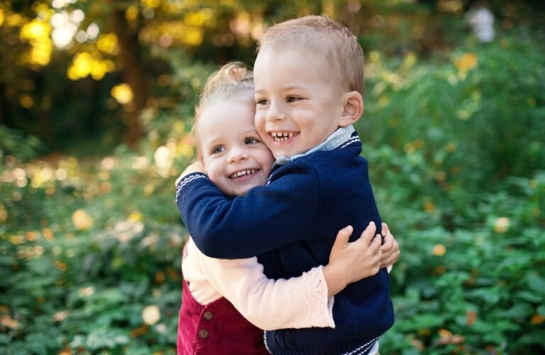 Brother and sister playing together.