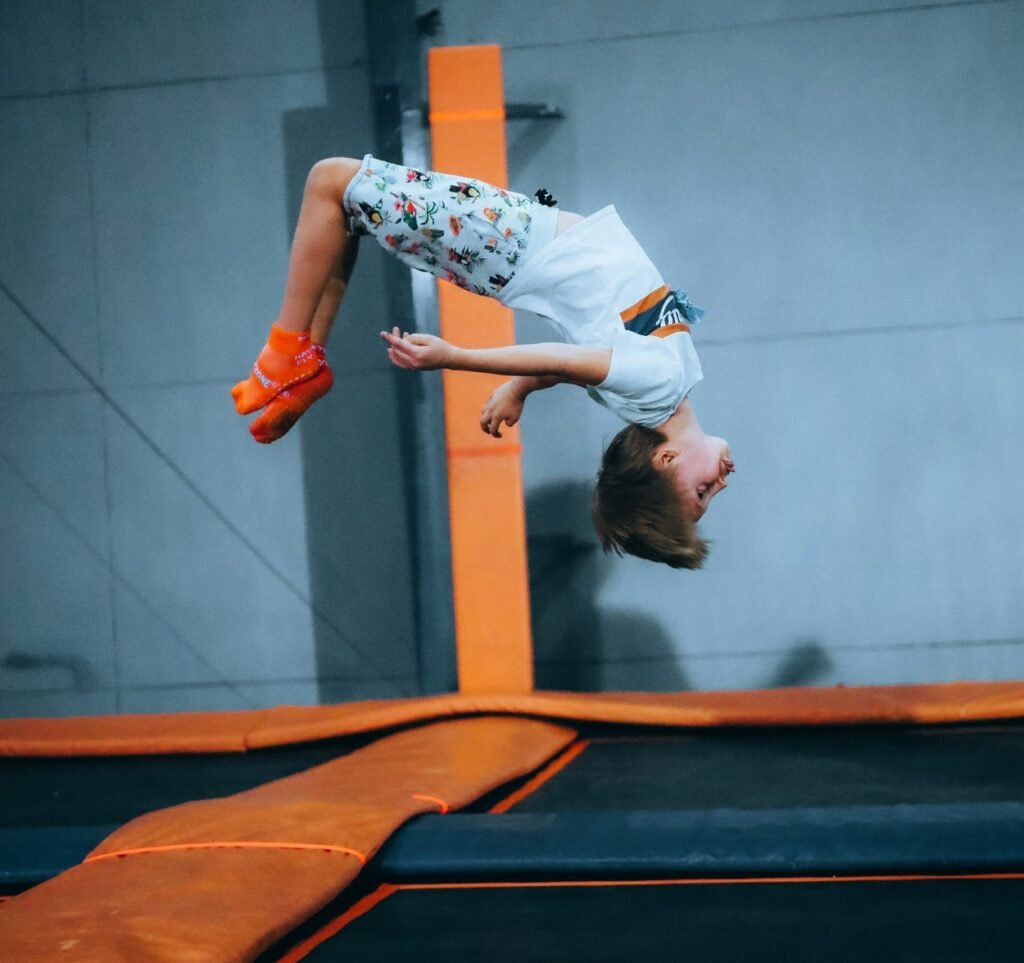 A kid on trampoline.